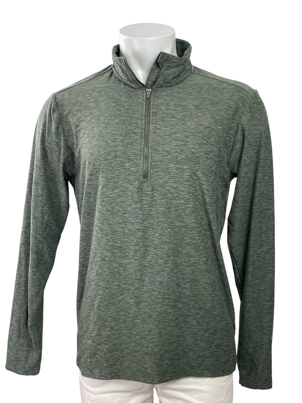 New Balance Dry Men's Heather Green Quarter Zip Long Sleeve Polo Shirt Top Sz L